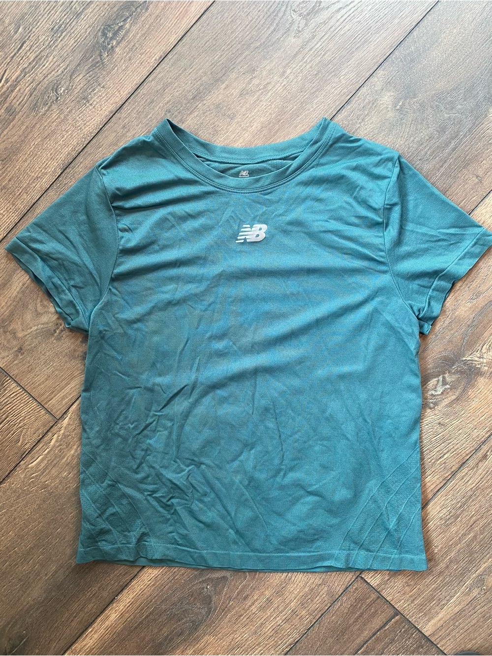 New Balance Womens Small Seamless Running Shirt Teal Athletic Workout Gym Top